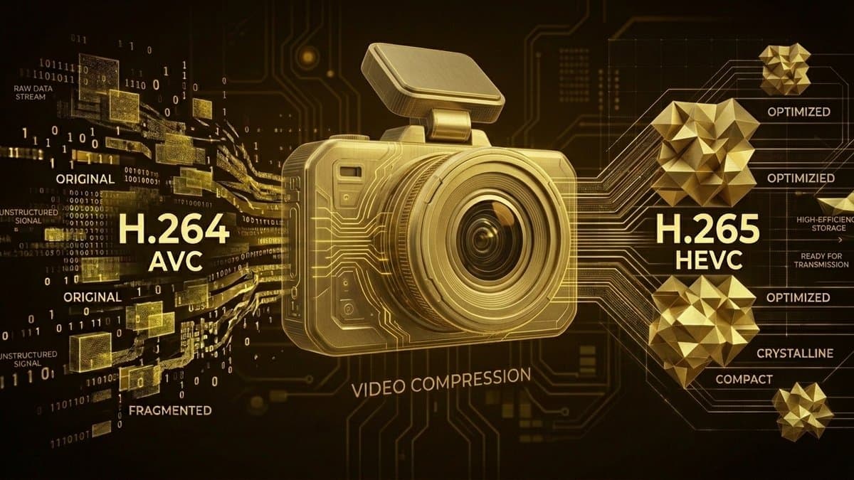 Wideorejestrator samochodowy z przejściem H.264 AVC na H.265 HEVC — porównanie kompresji wideo