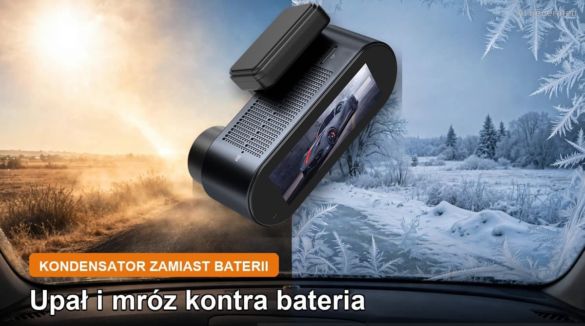 Mikavi PQ8 na przedniej szybie - po lewej upał, po prawej mróz; kondensator czy bateria w kamerze samochodowej