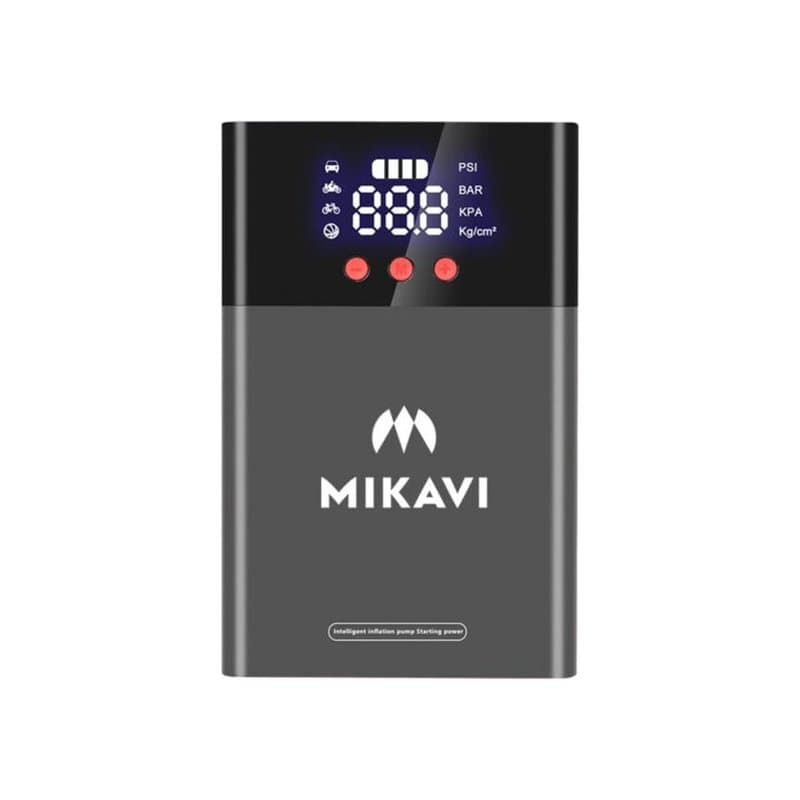 Mikavi EnerJump 1 widok z przodu z wyświetlaczem LCD i logo Mikavi