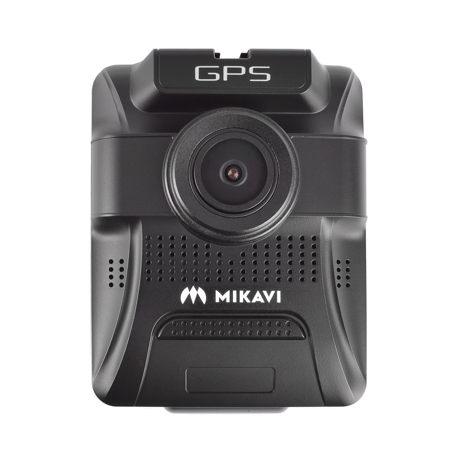 Mikavi PQ2 widok z przodu z obiektywem przednim i oznaczeniem GPS