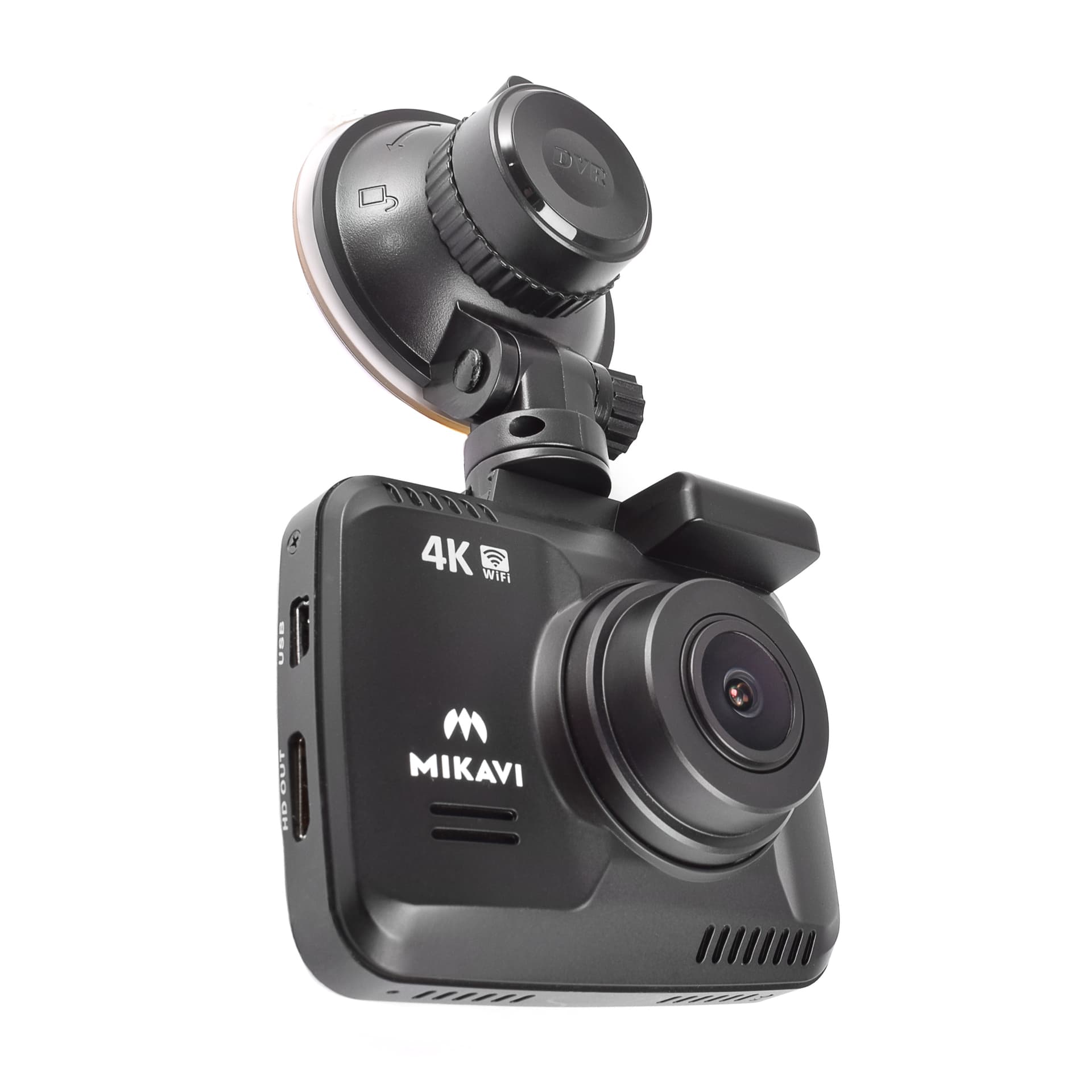 Mikavi PQ3 widok z boku z przyssawką montażową i portami USB oraz HD OUT