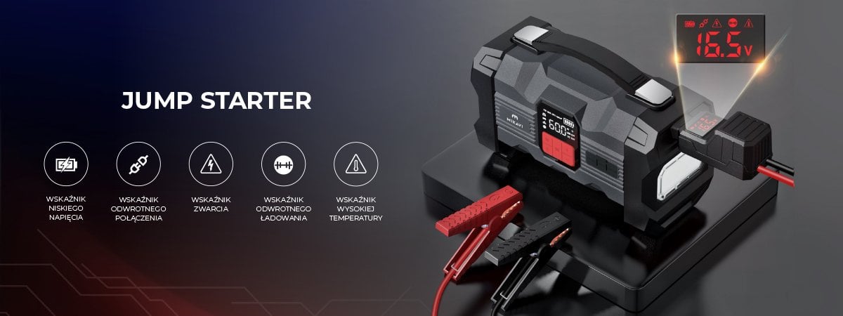 Mikavi EnerJump 2 - Jump Starter 3000A z inteligentnymi kleszczami i wyświetlaczem LCD