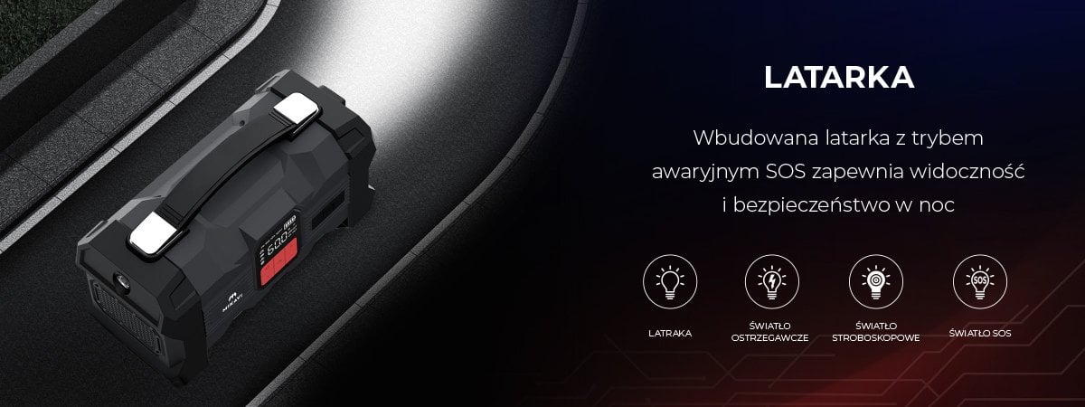 Mikavi EnerJump 2 - wbudowana latarka LED z 4 trybami oświetlenia