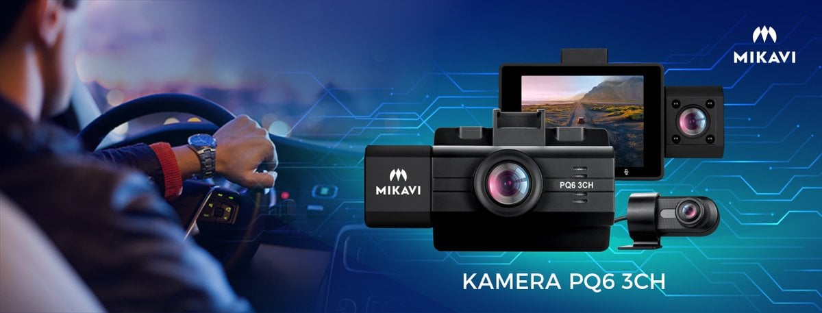 Mikavi PQ6 3CH - kamera samochodowa z trzema obiektywami rejestrująca obraz z przodu, tyłu i wnętrza pojazdu