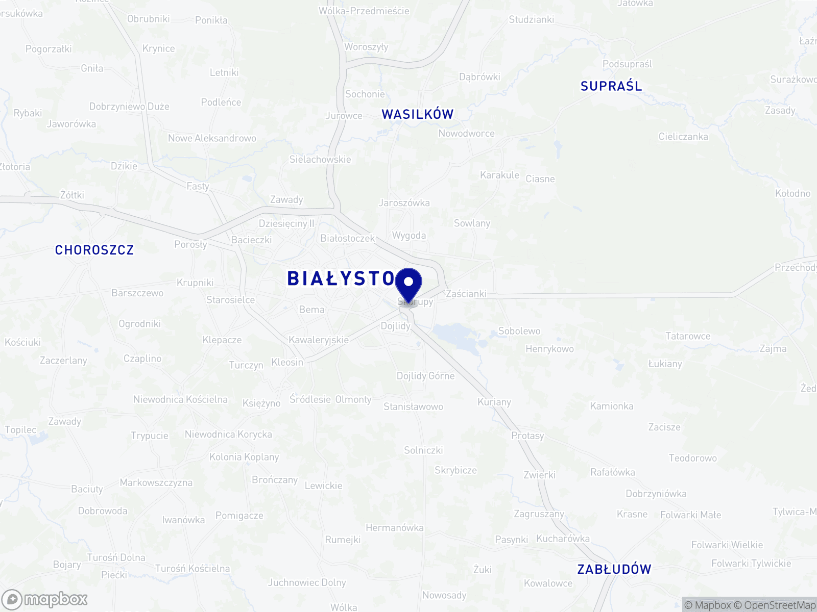 Mapa dojazdu do ALAR, ul. Ciołkowskiego 24, Białystok