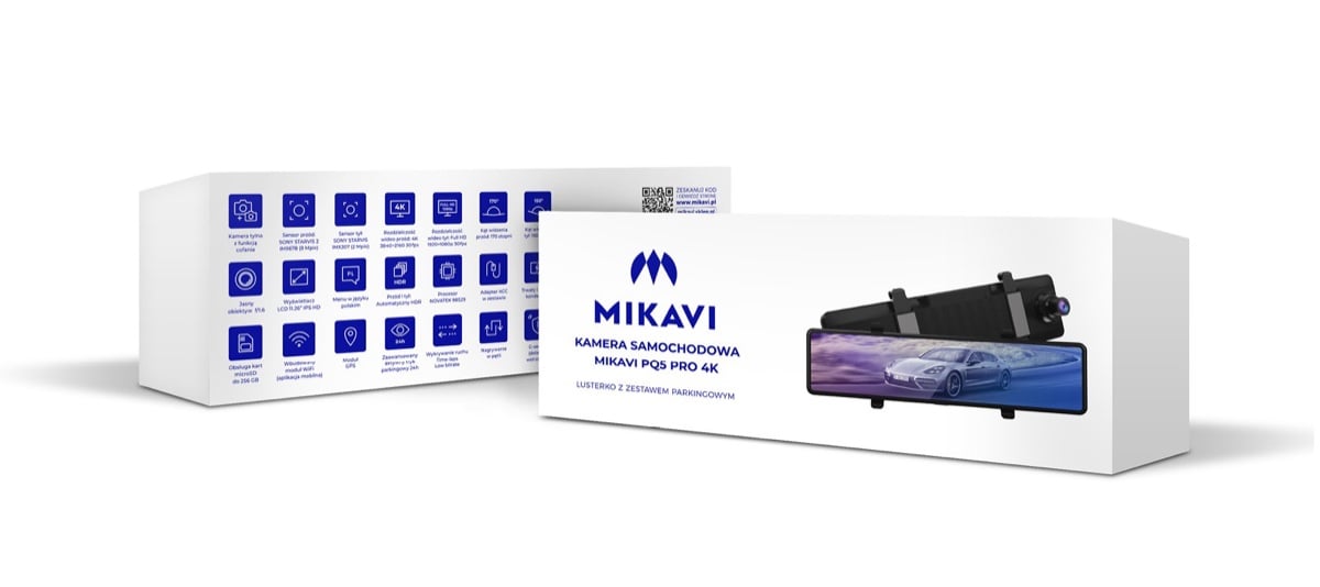 Zawartość zestawu wideorejestratora Mikavi PQ5 PRO 4K - kamera, zasilacze i akcesoria