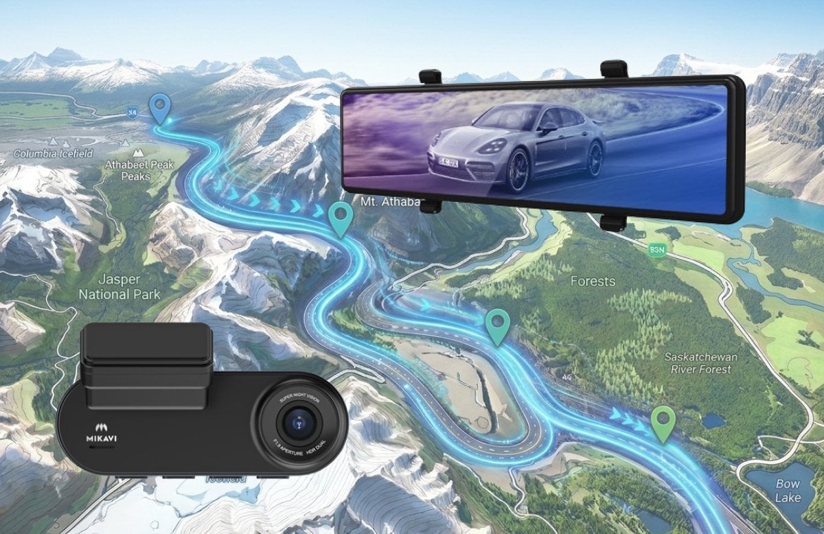 Kamery samochodowe z GPS Mikavi - wideorejestrator PQ8 i lusterko PQ5 PRO z modułem GPS i zapisem trasy
